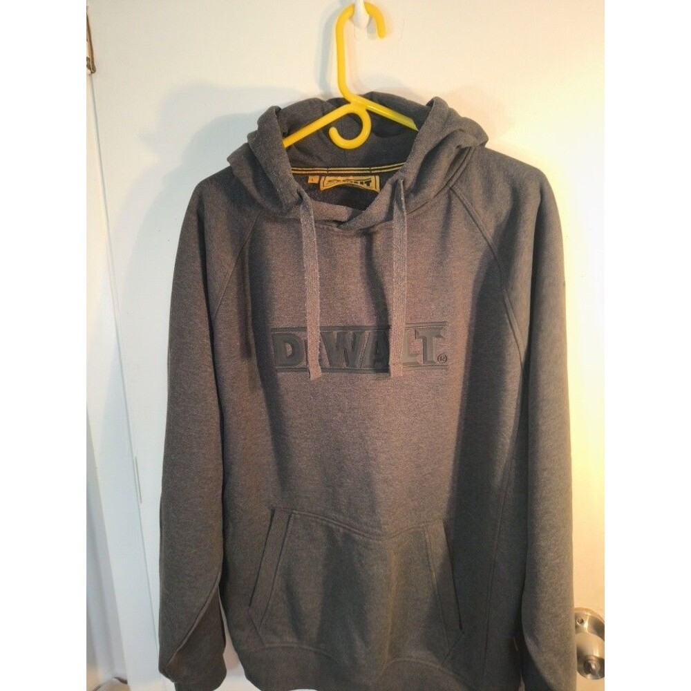 DeWalt Hoodie Mens Large Gray Heavyweight Pullover Sweatshirt Workwear 3D Logo L